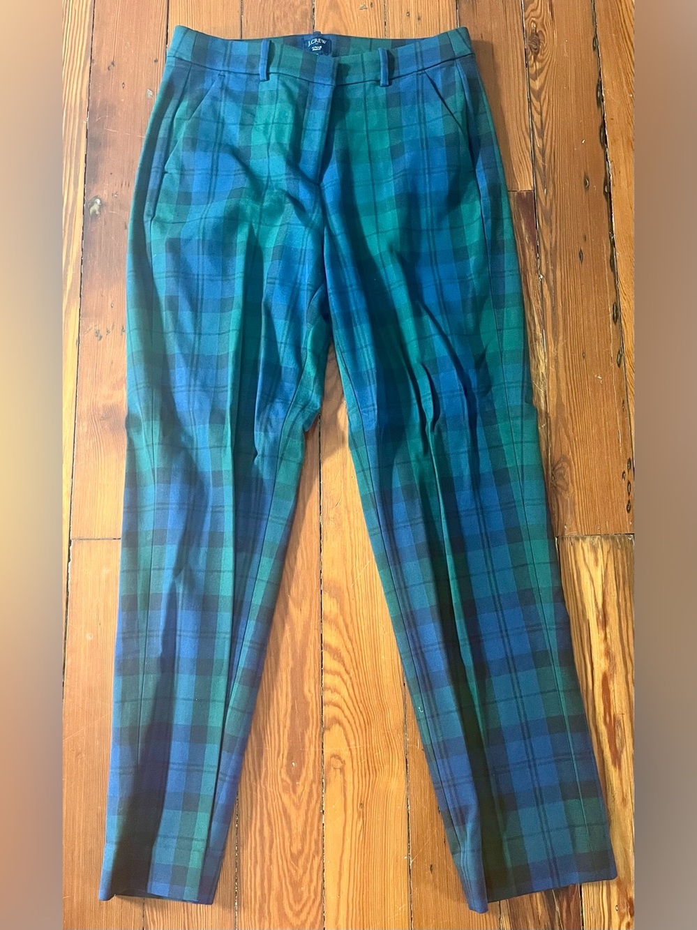 J.Crew Kallie Straight Leg Pants Black Watch Plaid Size 10 Tall